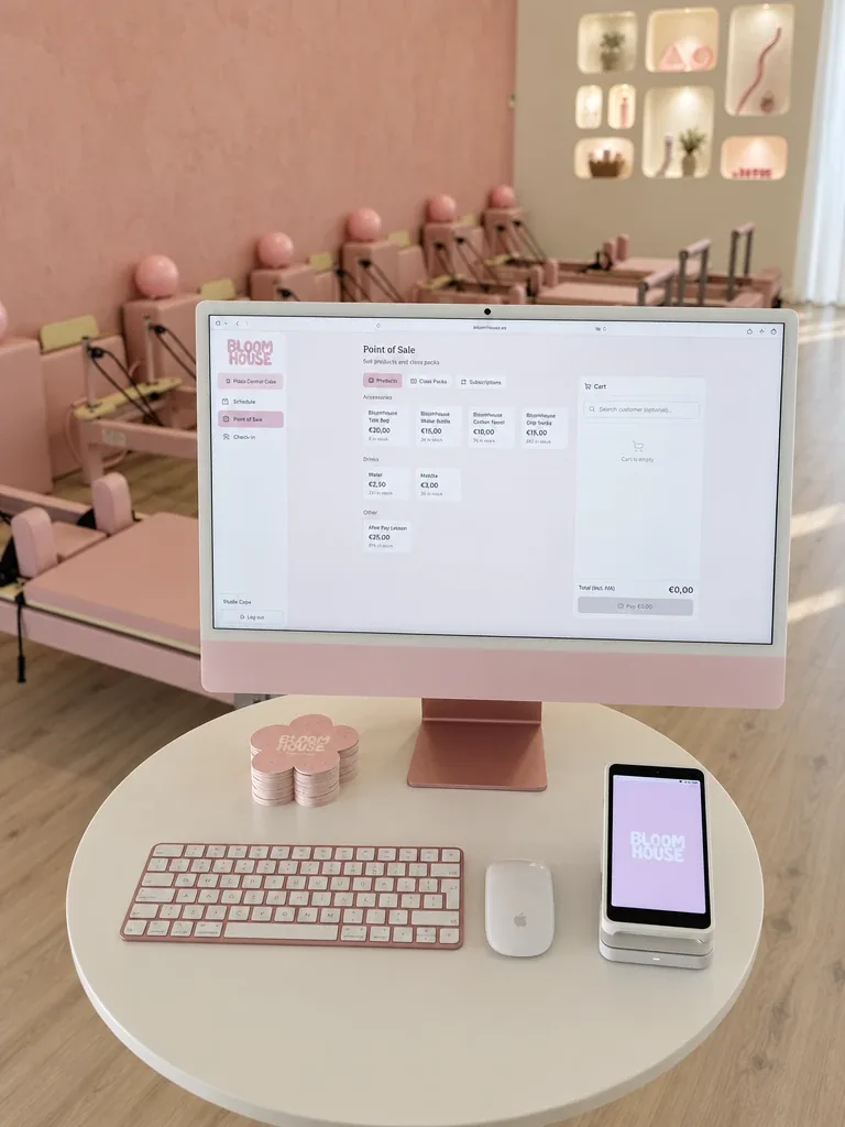 The front desk at Bloomhouse with the iMac and the card reader