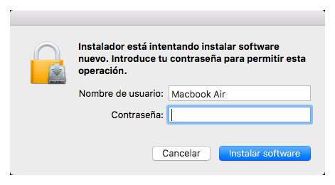macOS pide la contraseña de administrador para instalar AutoFirma