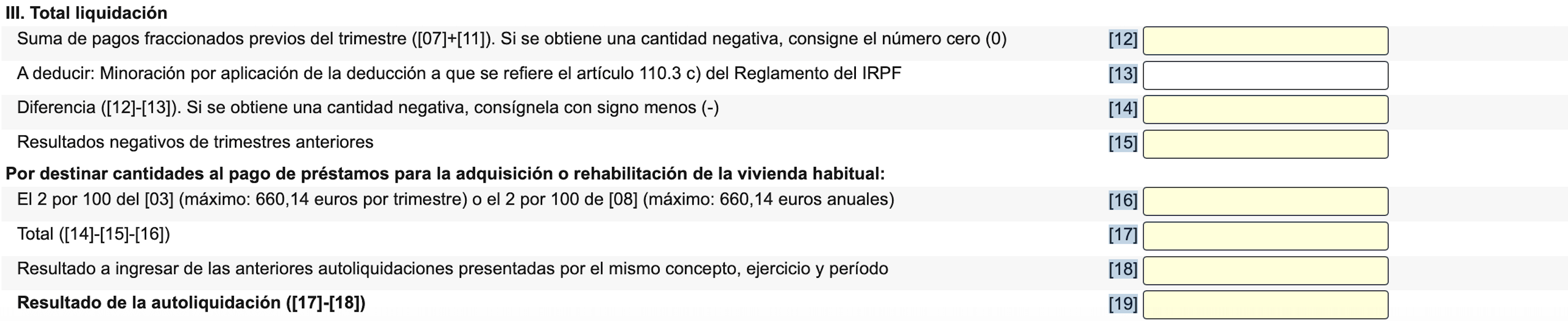 Cálculo final de la Sección III del Modelo 130